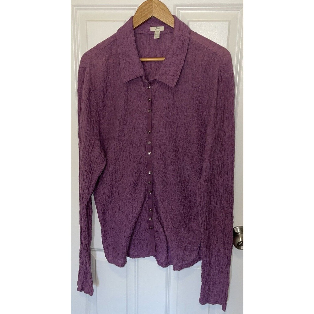 J. Jill Crinkle Texture Snap Front Long Sleeve Purple Stretch Shirt‎ Size XL